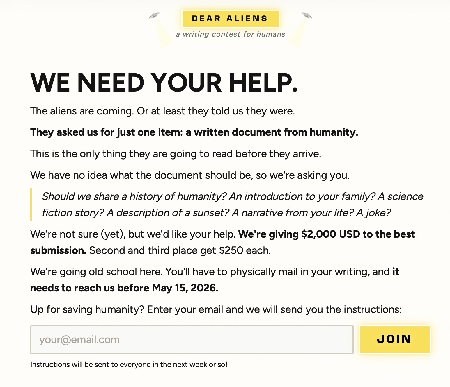 致外星人：人类写作比赛