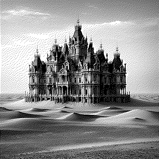 illustration of a decadent palace in a desert wasteland