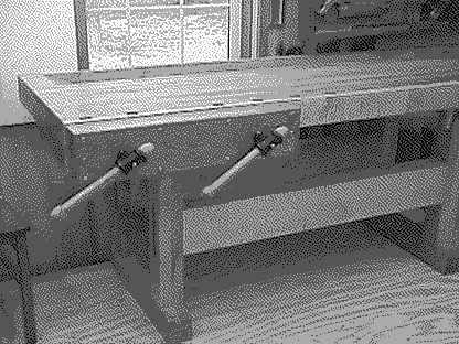 dithered photo of woodworking vise